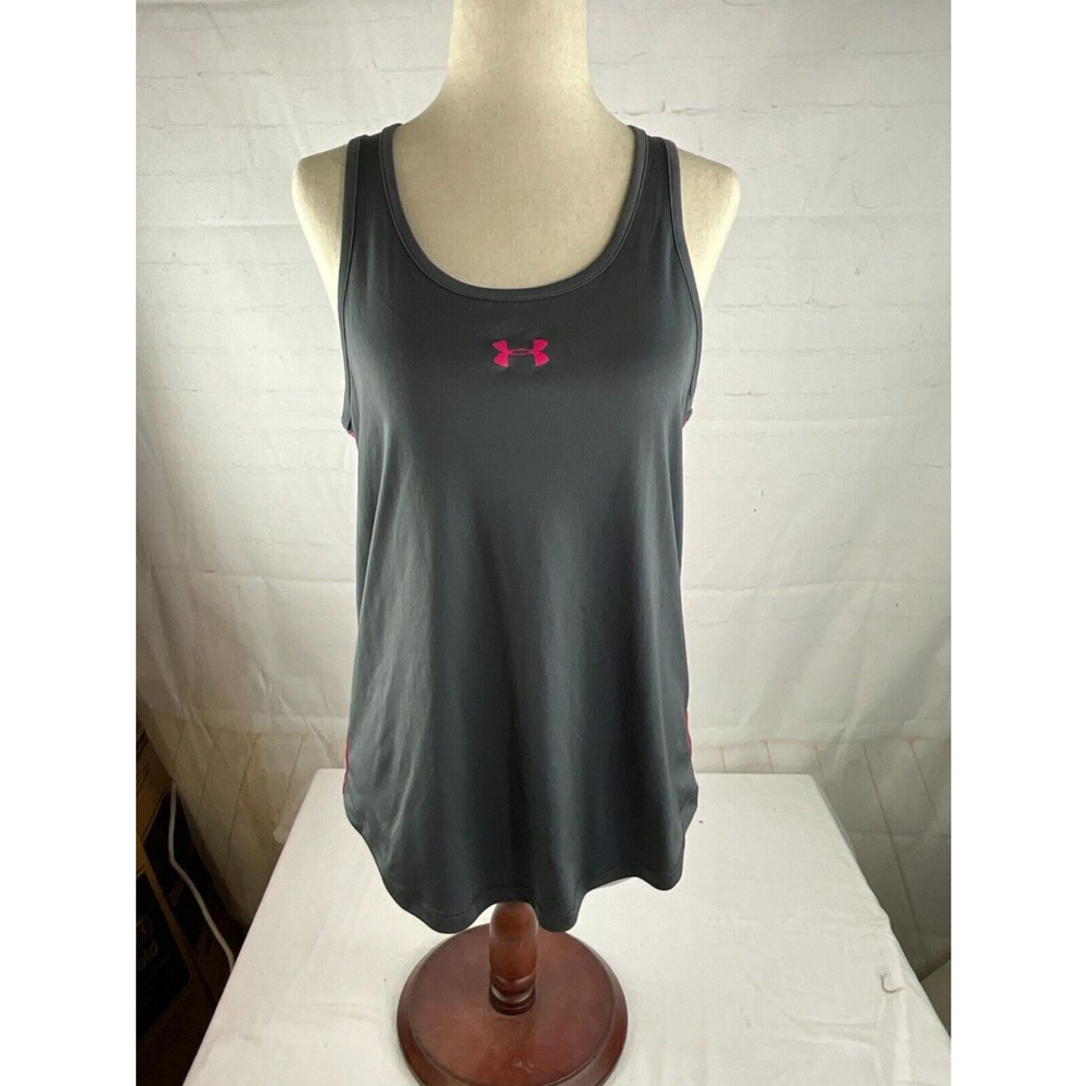 Girls Under Armour Heat Gear Racerback Tank Top Size YXL Gray Pink Activewear